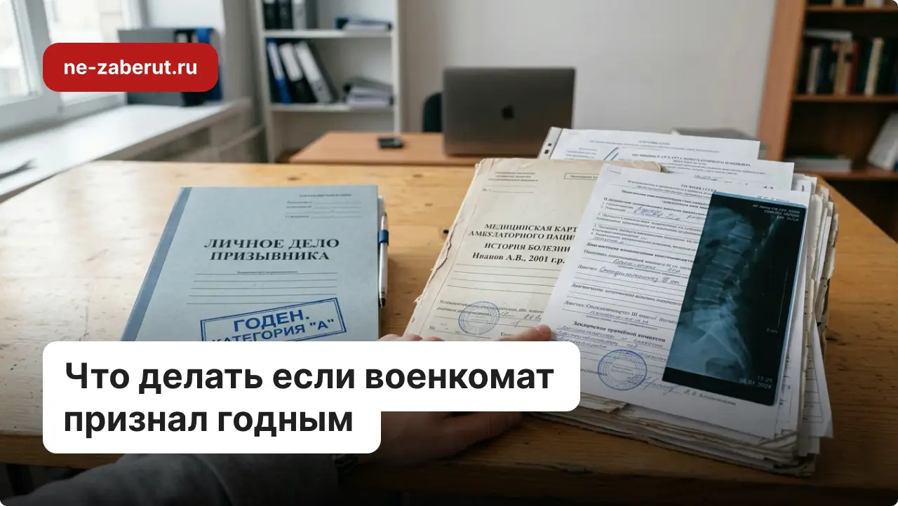 На столе в военкомате лежат личное дело призывника и его медицинские документы.