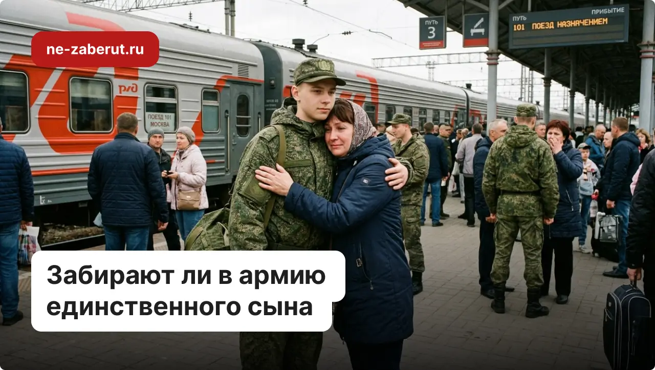 Мать провожает сына в армию на вокзале.