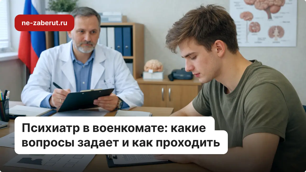 Призывник в военкомате проходит тесты в кабинете психиатра.