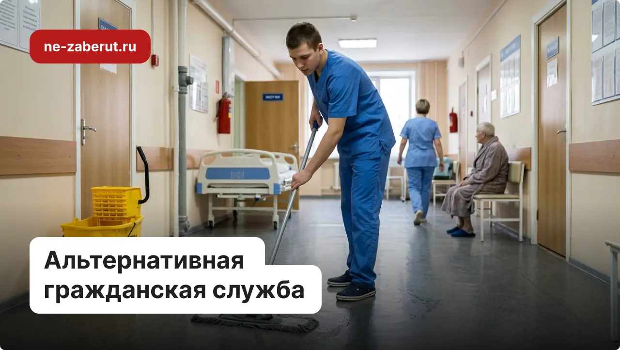 Призывник моет полы в больнице в рамках прохождения альтернативной гражданской службы.