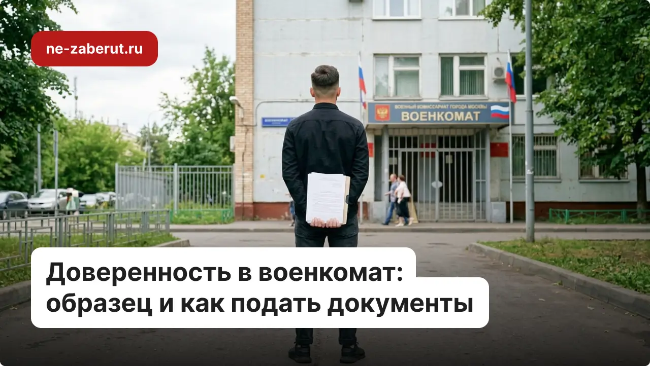 Молодой человек с доверенностью в руках стоит перед зданием военкомата