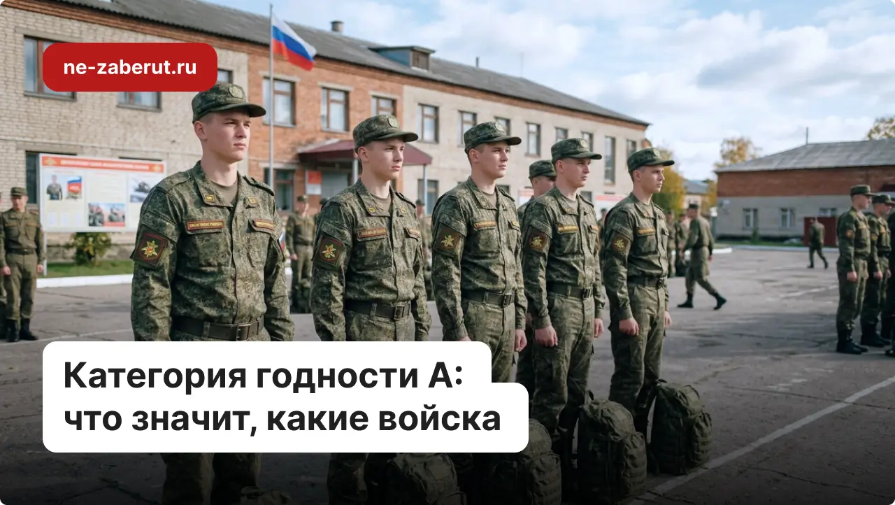 Строй солдат-срочников с категорией годности А стоят на плацу.
